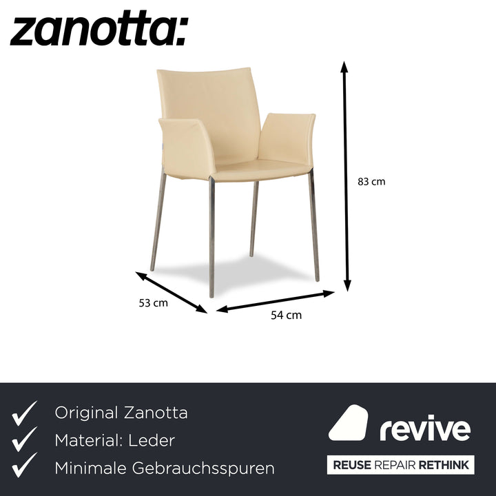 Lot de 6 chaises Zanotta Lia en cuir couleur beige oeuf crème