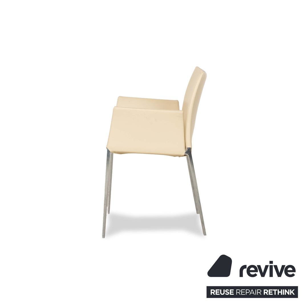 Lot de 6 chaises Zanotta Lia en cuir couleur beige oeuf crème