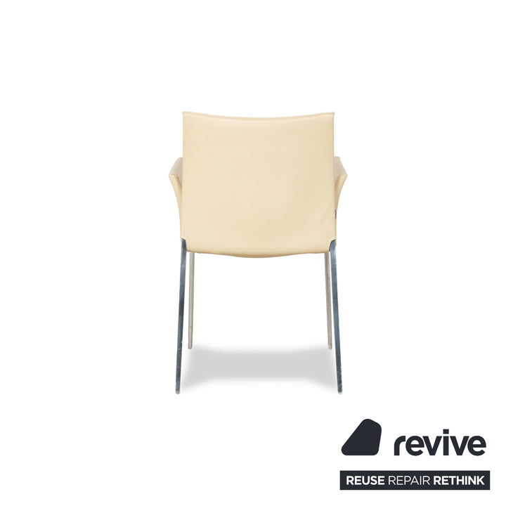 Lot de 6 chaises Zanotta Lia en cuir couleur beige oeuf crème