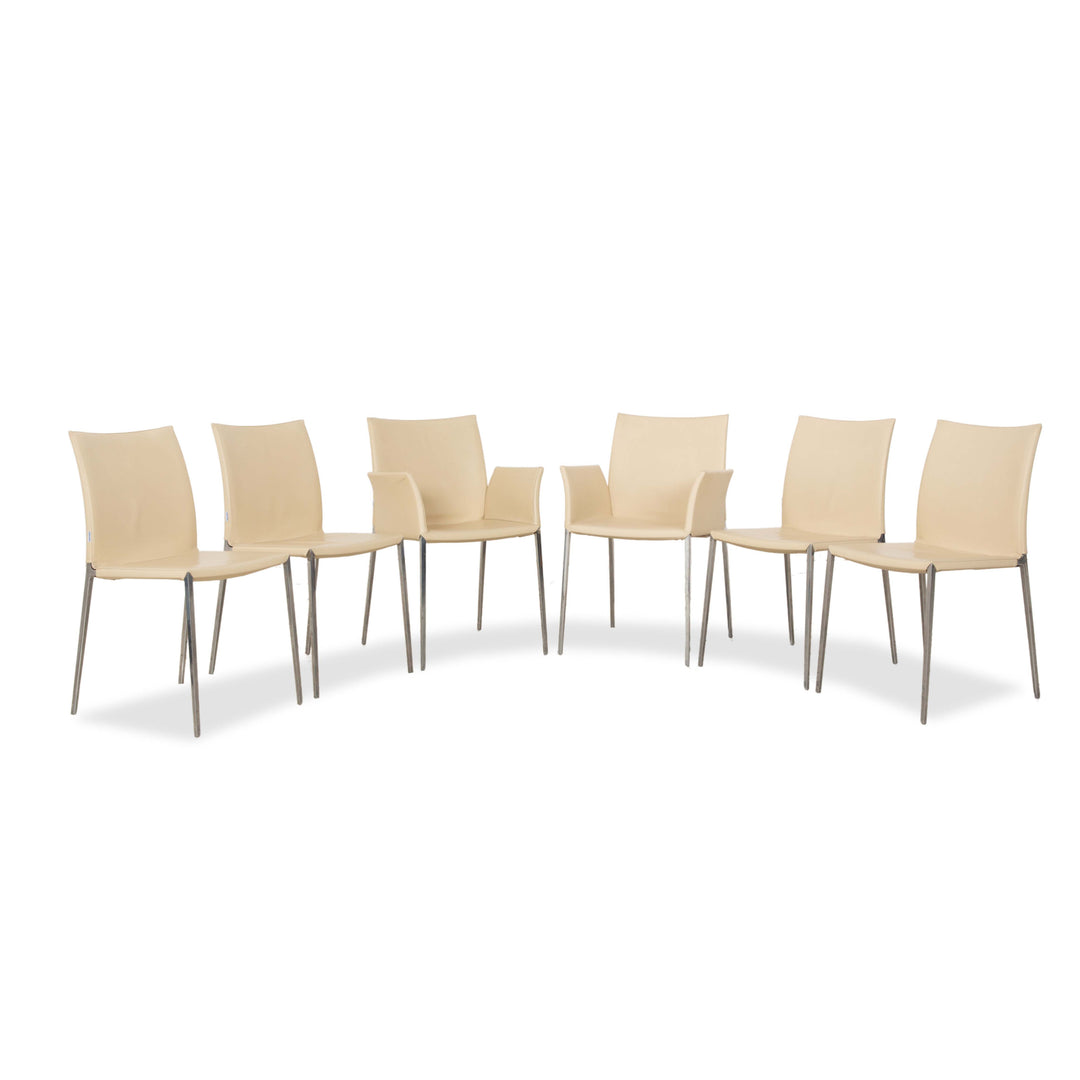 Lot de 6 chaises Zanotta Lia en cuir couleur beige oeuf crème