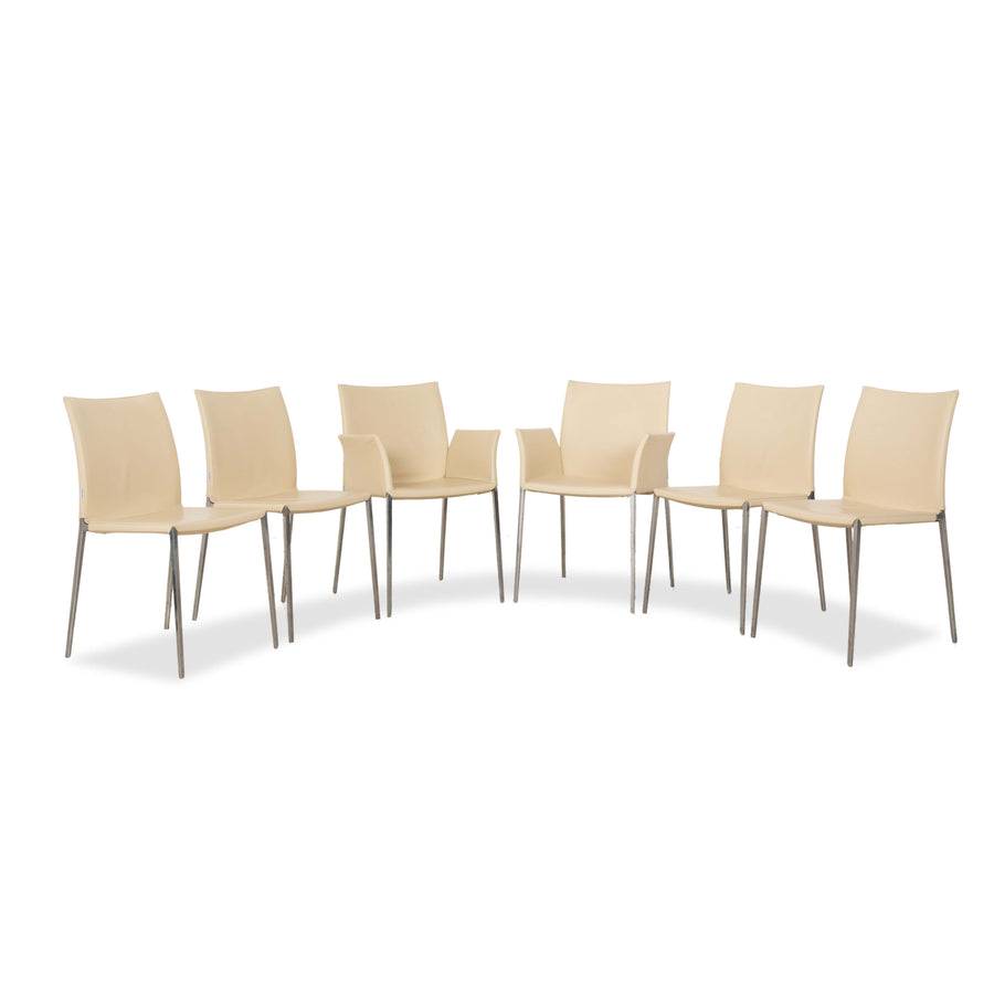Lot de 6 chaises Zanotta Lia en cuir couleur beige oeuf crème