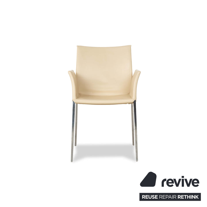 Lot de 6 chaises Zanotta Lia en cuir couleur beige oeuf crème