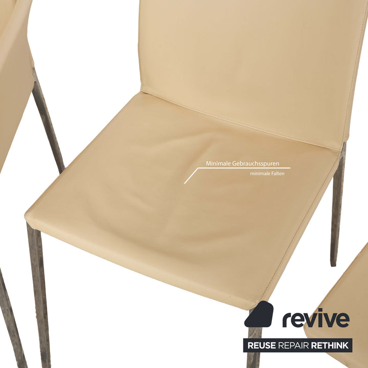 Lot de 6 chaises Zanotta Lia en cuir couleur beige oeuf crème