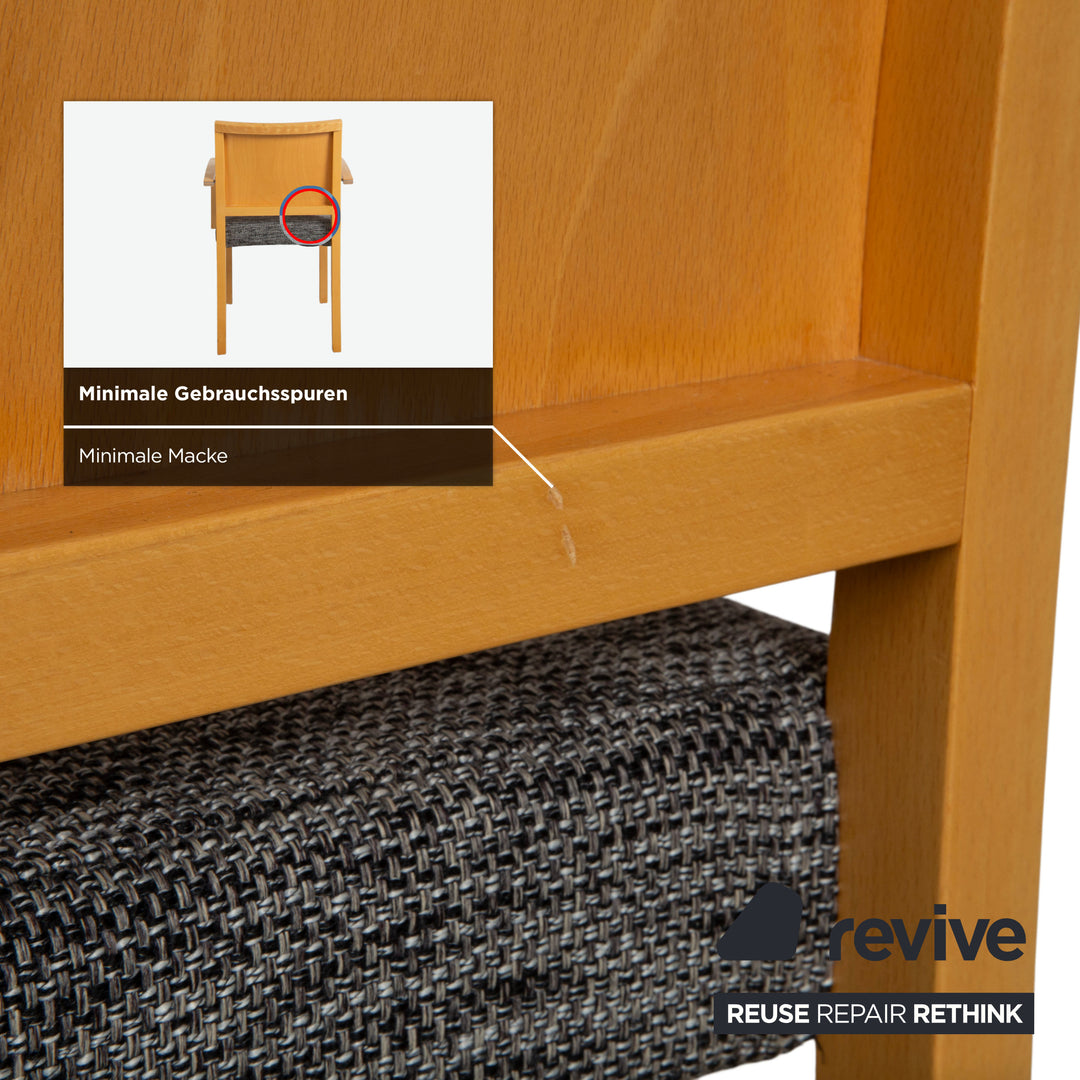 Ensemble de 6 chaises Thonet, tissu, bois, gris, marron, accoudoirs