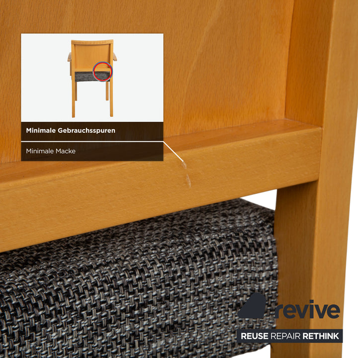Ensemble de 6 chaises Thonet, tissu, bois, gris, marron, accoudoirs