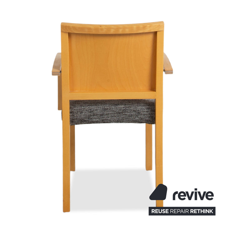 Ensemble de 6 chaises Thonet, tissu, bois, gris, marron, accoudoirs