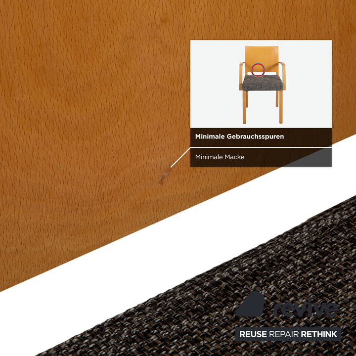 6er Garnitur Thonet Stoff Holz Stuhl Grau Braun Armlehne