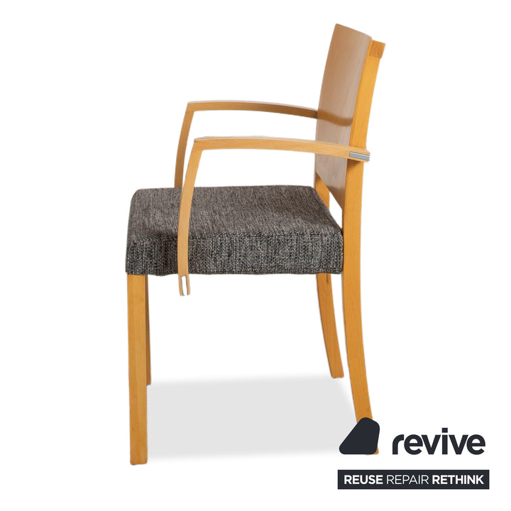 Ensemble de 6 chaises Thonet, tissu, bois, gris, marron, accoudoirs