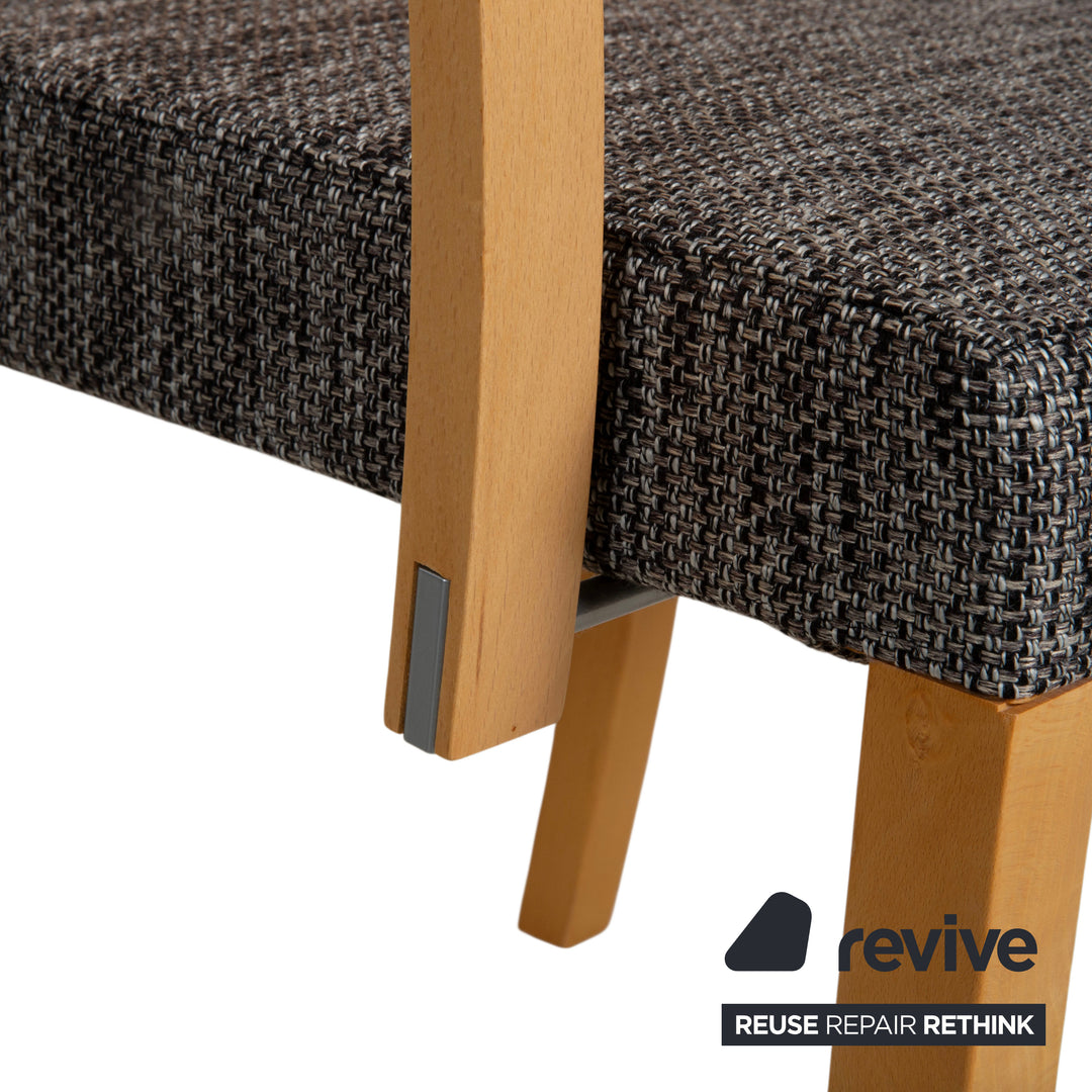Ensemble de 6 chaises Thonet, tissu, bois, gris, marron, accoudoirs
