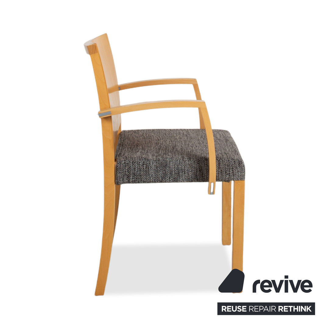 Ensemble de 6 chaises Thonet, tissu, bois, gris, marron, accoudoirs