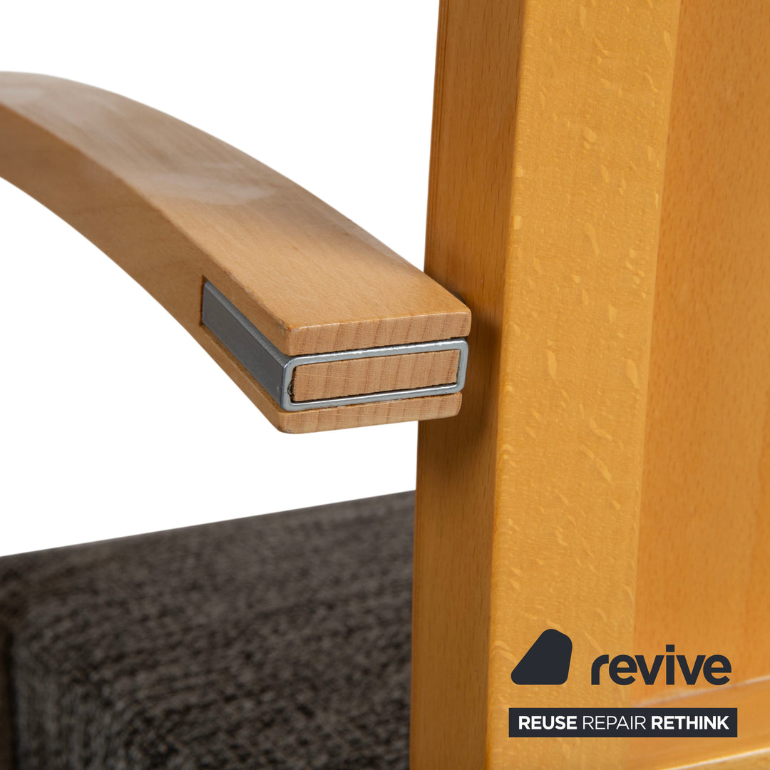 6er Garnitur Thonet Stoff Holz Stuhl Grau Braun Armlehne