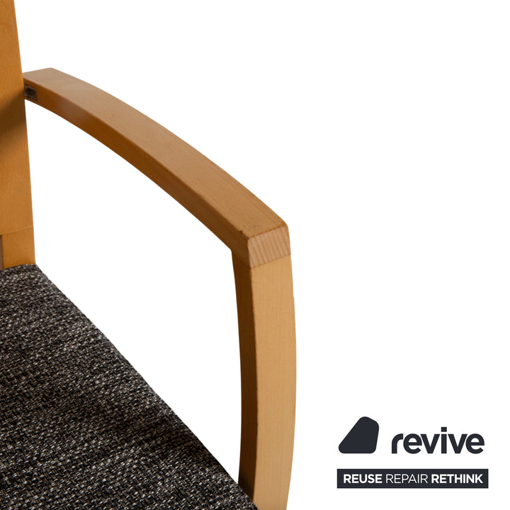 Ensemble de 6 chaises Thonet, tissu, bois, gris, marron, accoudoirs