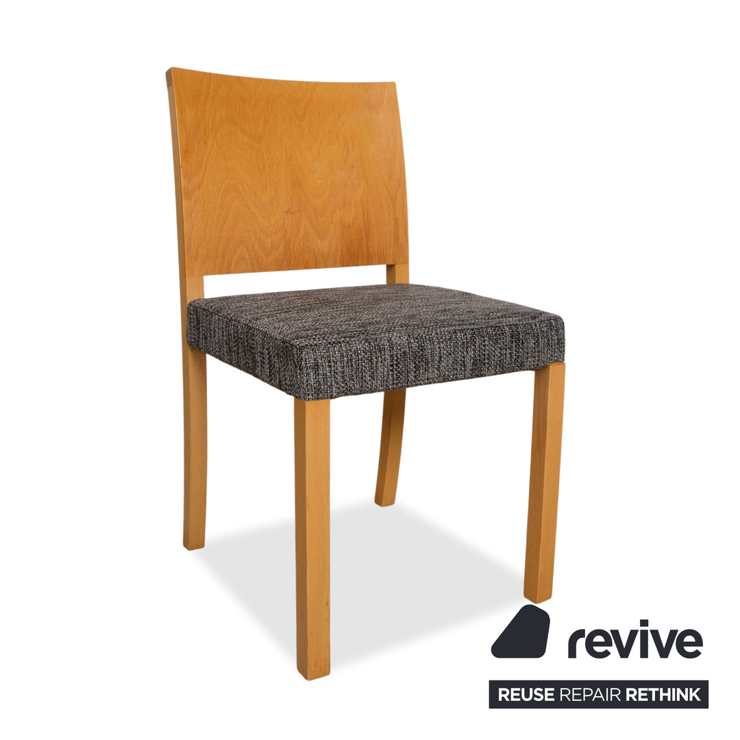 6er Garnitur Thonet Stoff Holz Stuhl Grau Braun Armlehne