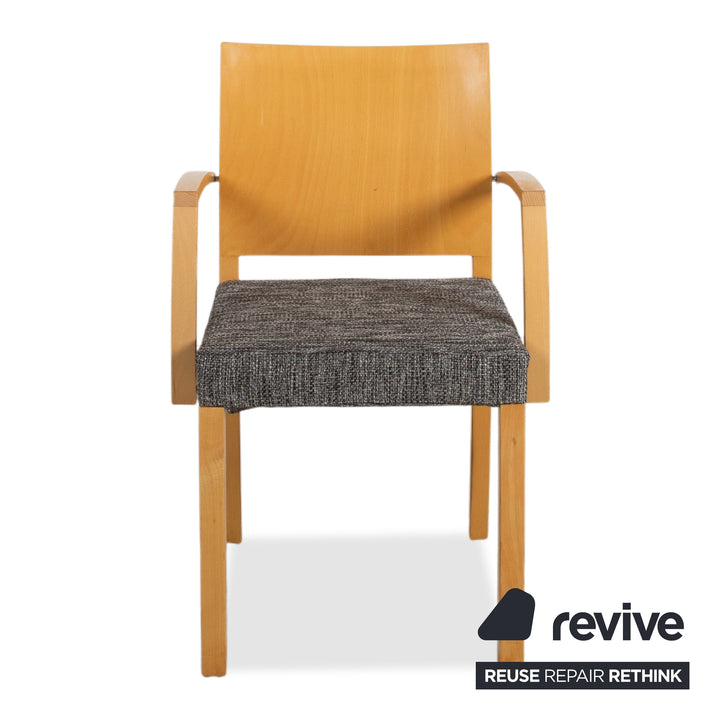 Ensemble de 6 chaises Thonet, tissu, bois, gris, marron, accoudoirs