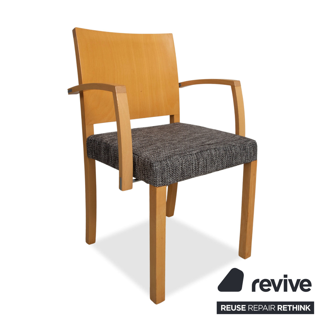 Ensemble de 6 chaises Thonet, tissu, bois, gris, marron, accoudoirs
