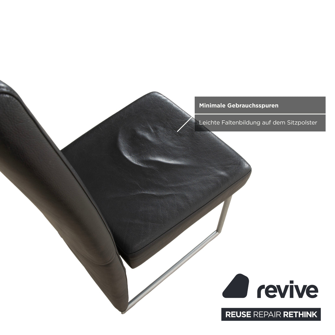 Ensemble de 6 fauteuils en cuir Rolf Benz 7400, gris anthracite