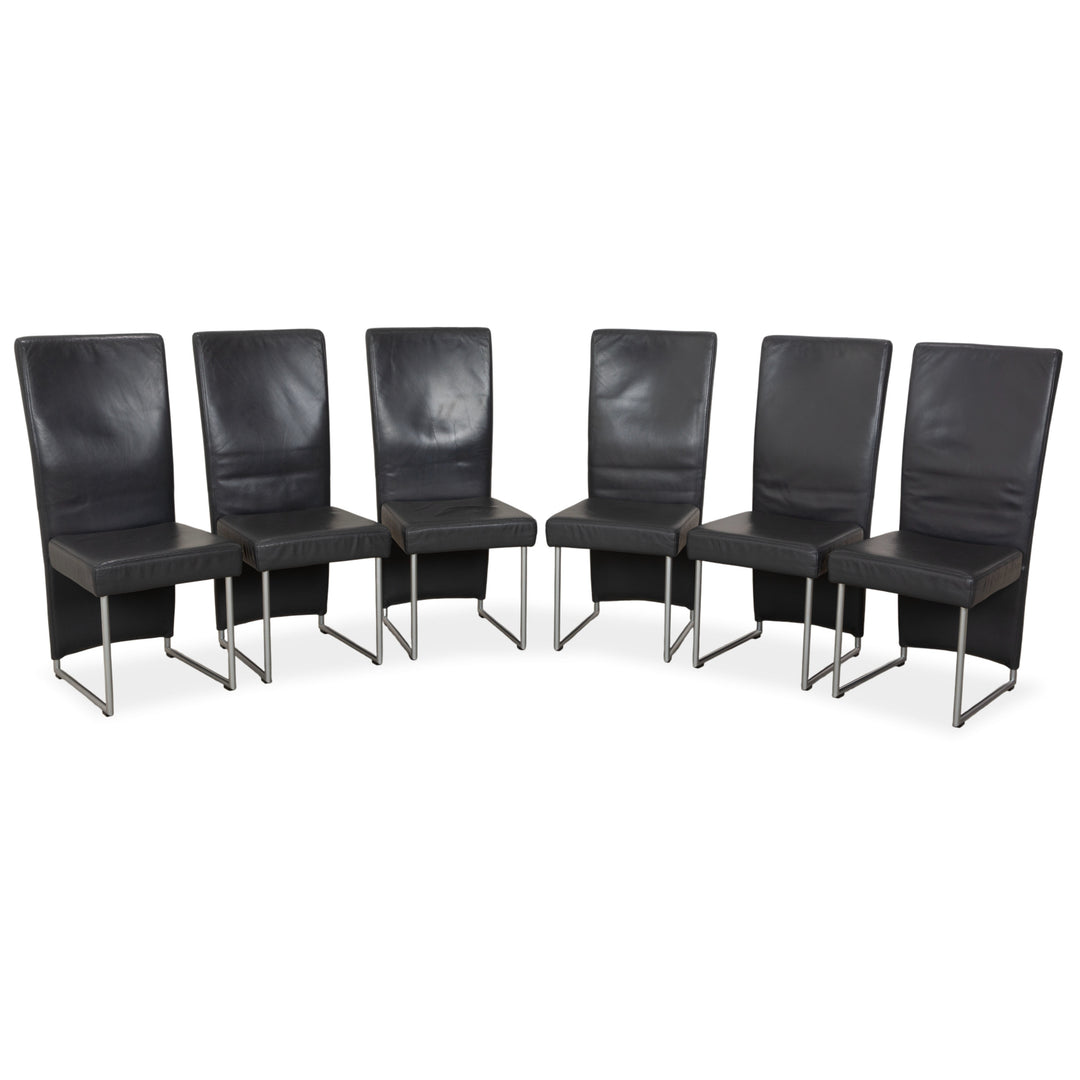 Ensemble de 6 fauteuils en cuir Rolf Benz 7400, gris anthracite