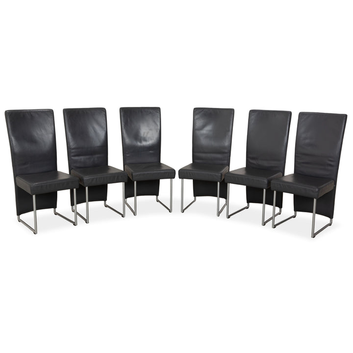 Ensemble de 6 fauteuils en cuir Rolf Benz 7400, gris anthracite