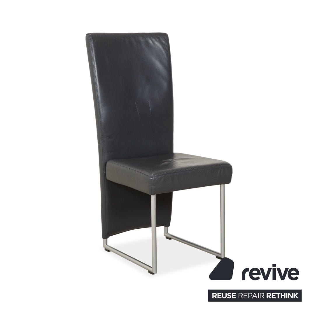 Ensemble de 6 fauteuils en cuir Rolf Benz 7400, gris anthracite