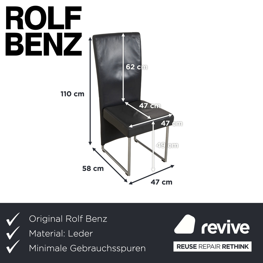 Ensemble de 6 fauteuils en cuir Rolf Benz 7400, gris anthracite