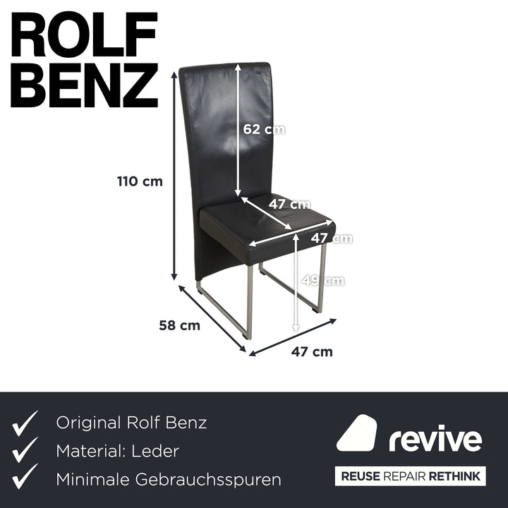 Ensemble de 6 fauteuils en cuir Rolf Benz 7400, gris anthracite