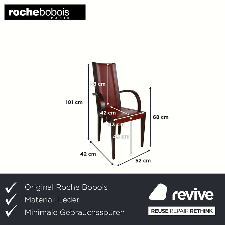 Ensemble de 6 chaises Roche Bobois, cuir, rouge/marron, bois, salle à manger