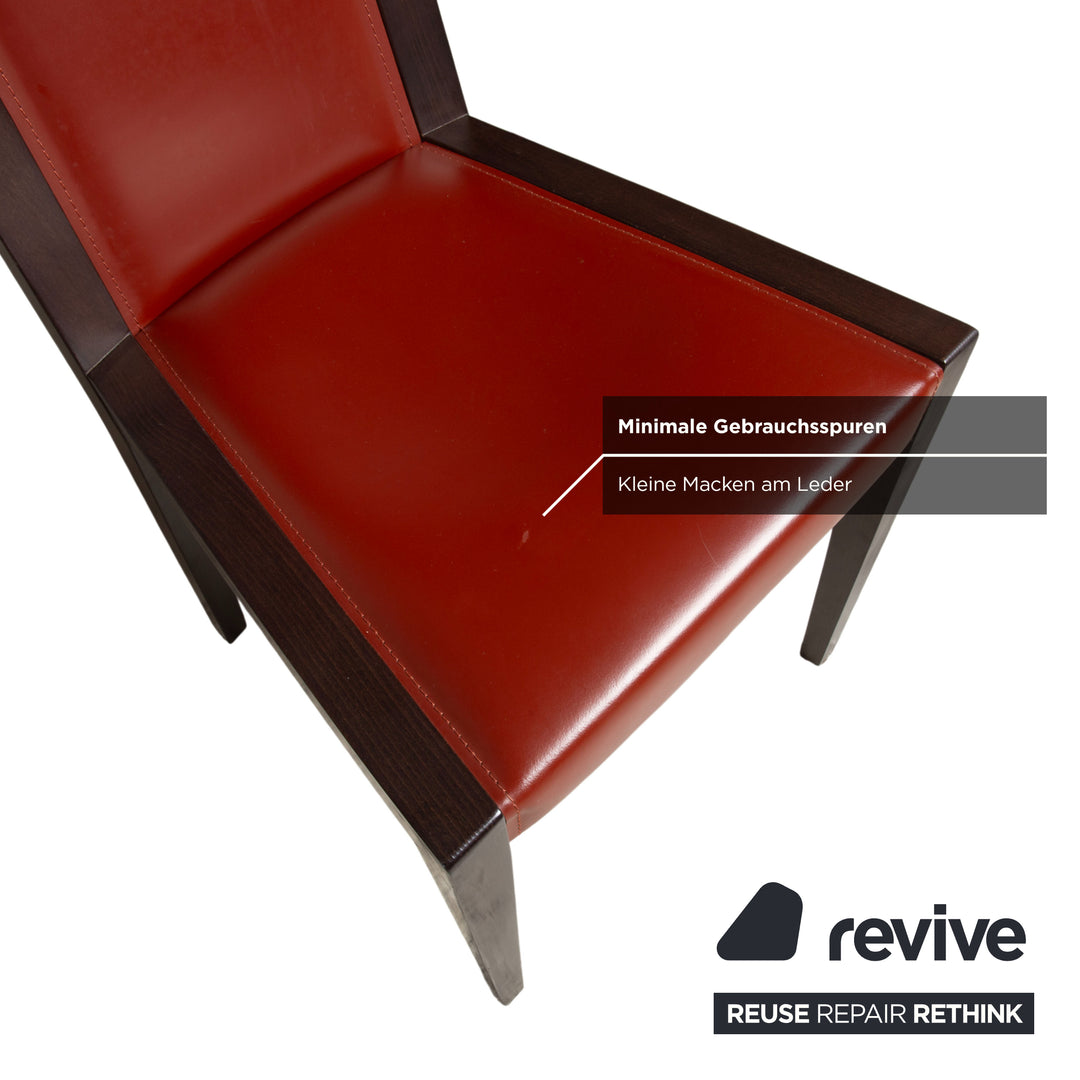 Ensemble de 6 chaises Roche Bobois, cuir, rouge/marron, bois, salle à manger