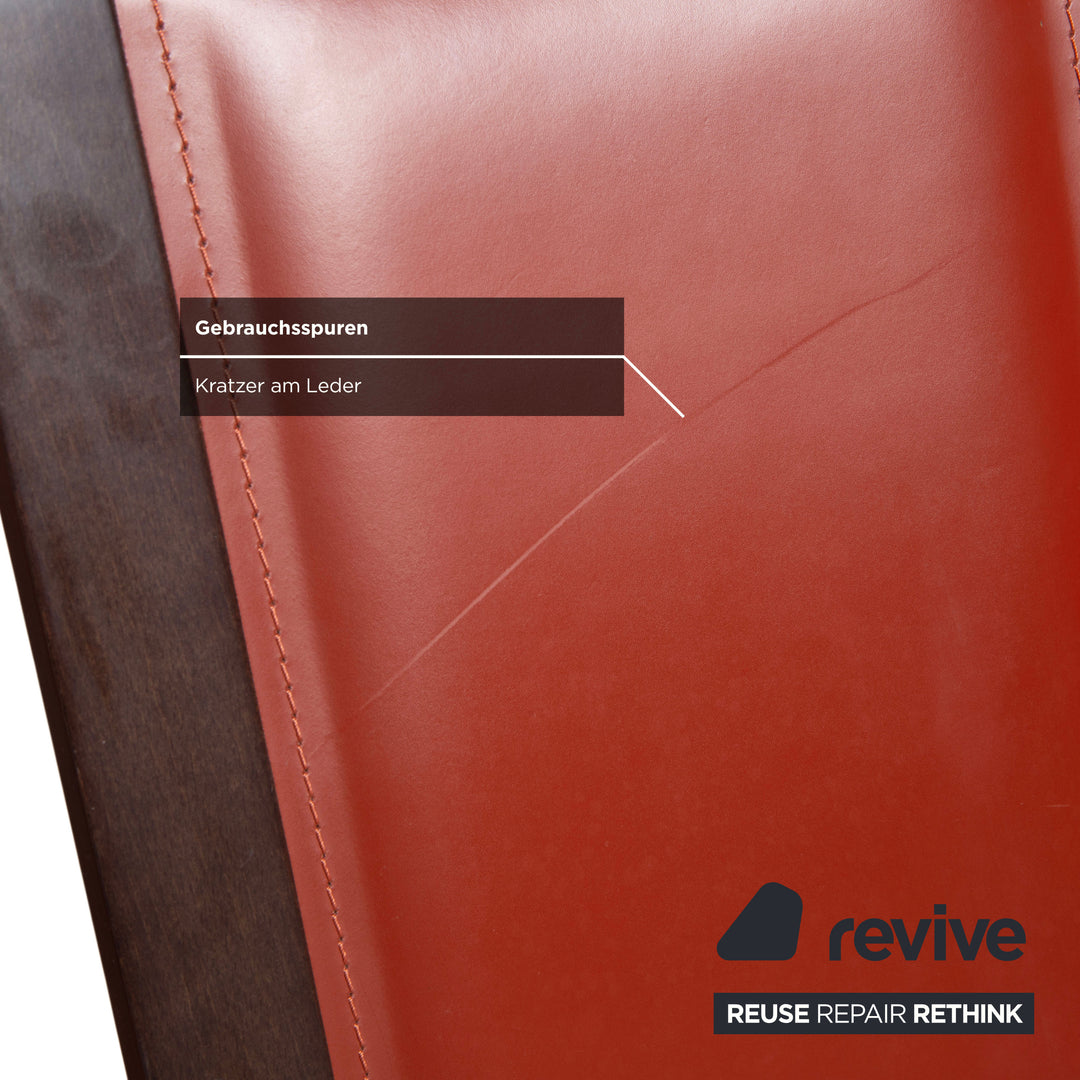 Set of 6 Roche Bobois chairs, leather, red/brown, wood, dining room