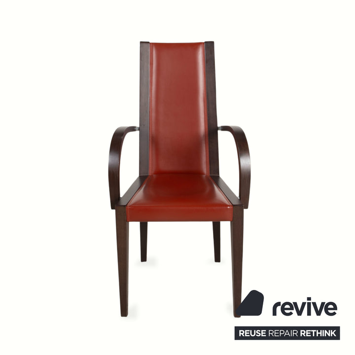 Set of 6 Roche Bobois chairs, leather, red/brown, wood, dining room