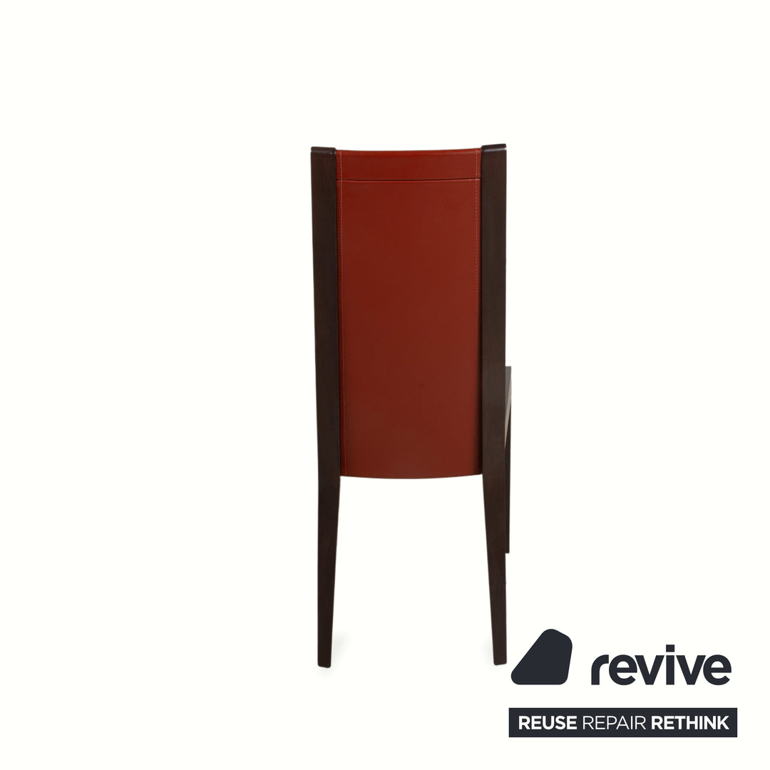 Set of 6 Roche Bobois chairs, leather, red/brown, wood, dining room