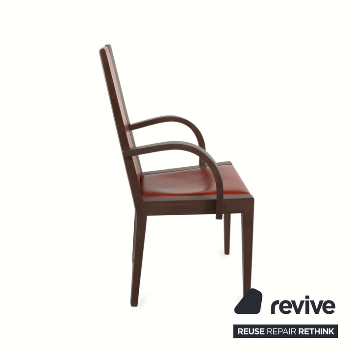 Set of 6 Roche Bobois chairs, leather, red/brown, wood, dining room