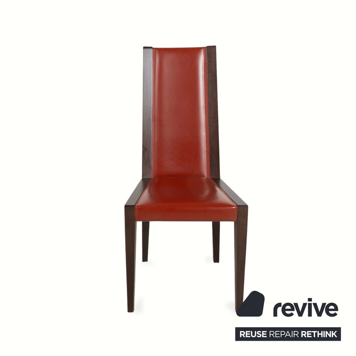 Set of 6 Roche Bobois chairs, leather, red/brown, wood, dining room