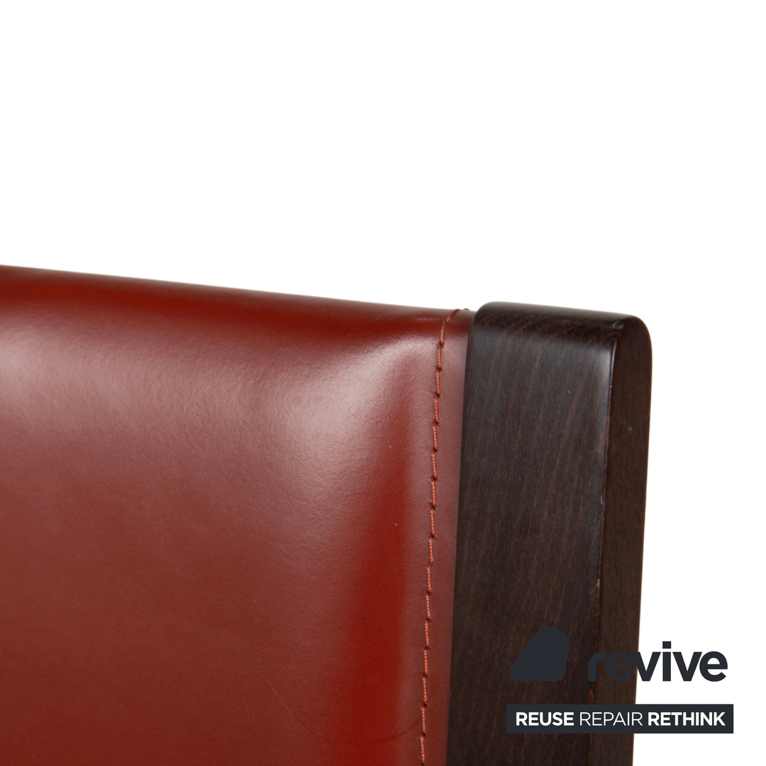 Set of 6 Roche Bobois chairs, leather, red/brown, wood, dining room