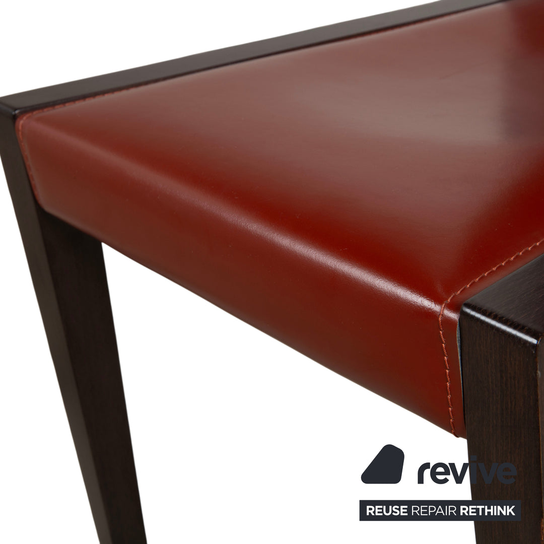 Set of 6 Roche Bobois chairs, leather, red/brown, wood, dining room