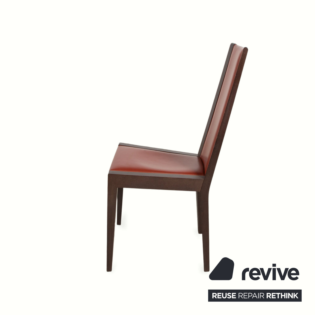 Set of 6 Roche Bobois chairs, leather, red/brown, wood, dining room