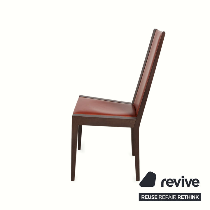 Set of 6 Roche Bobois chairs, leather, red/brown, wood, dining room