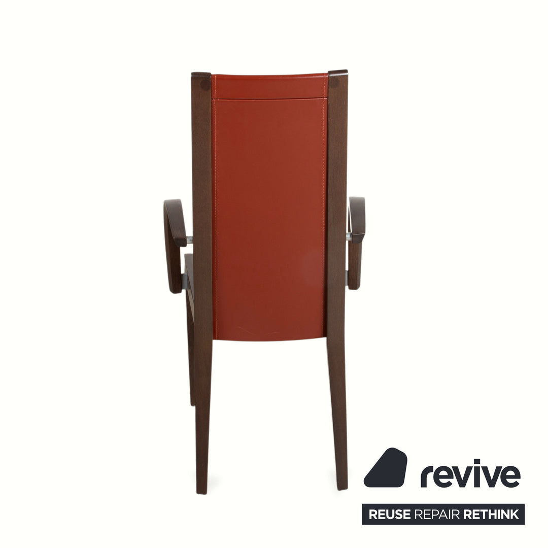 Set of 6 Roche Bobois chairs, leather, red/brown, wood, dining room
