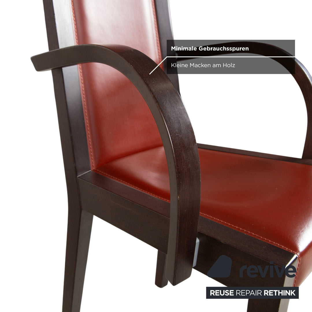 Set of 6 Roche Bobois chairs, leather, red/brown, wood, dining room