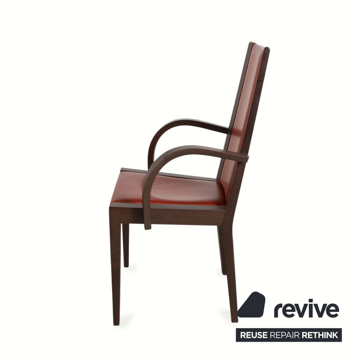 Set of 6 Roche Bobois chairs, leather, red/brown, wood, dining room