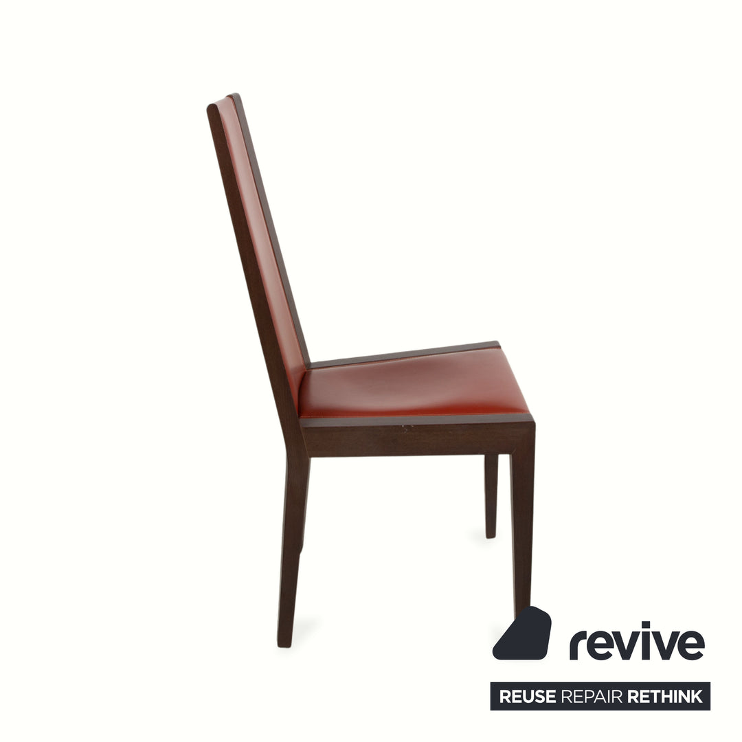 Set of 6 Roche Bobois chairs, leather, red/brown, wood, dining room