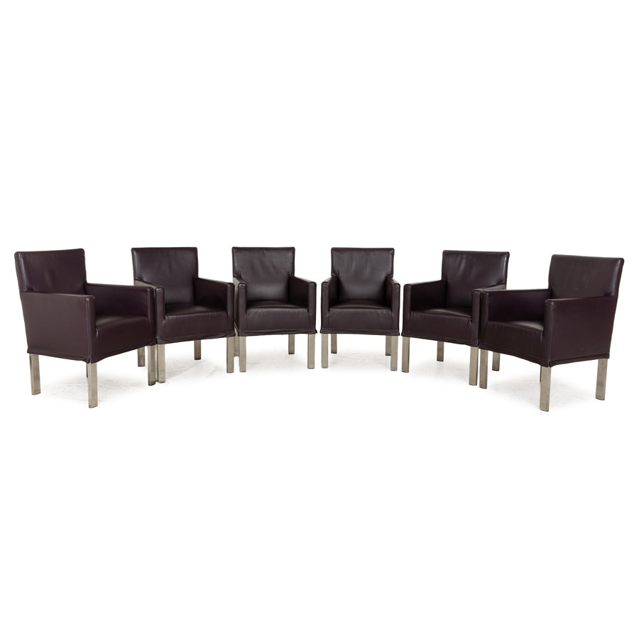 Ensemble de chaises 6 places Bert Plantagie en cuir violet aubergine pour salle à manger