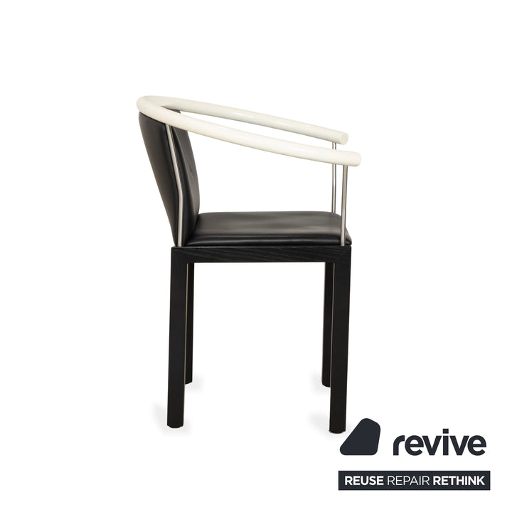 6-piece chair set, wood and leather, Interlübke, black and white