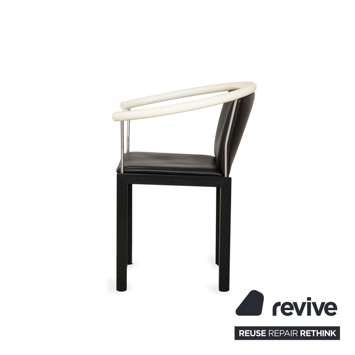 6-piece chair set, wood and leather, Interlübke, black and white