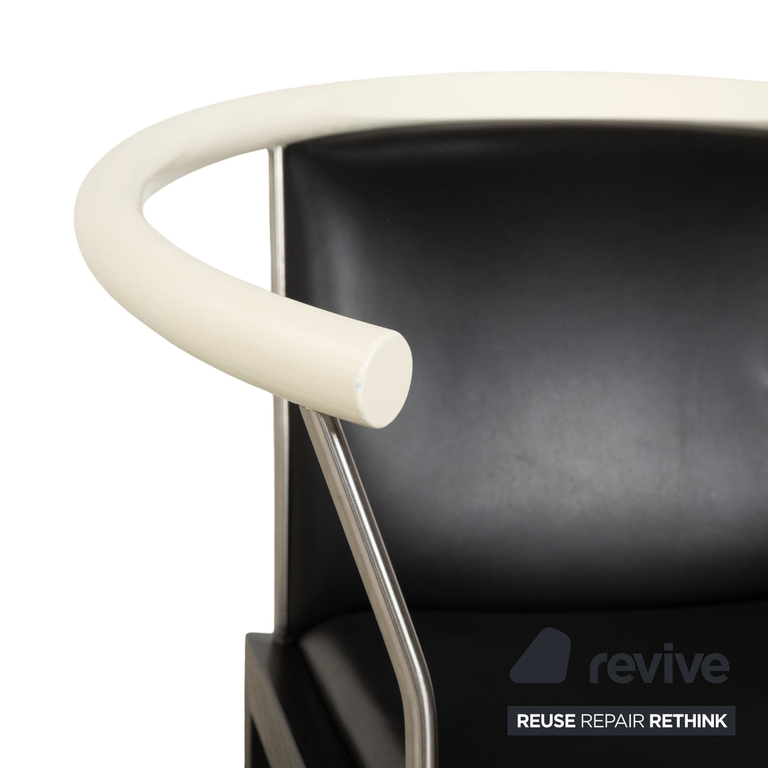 6-piece chair set, wood and leather, Interlübke, black and white