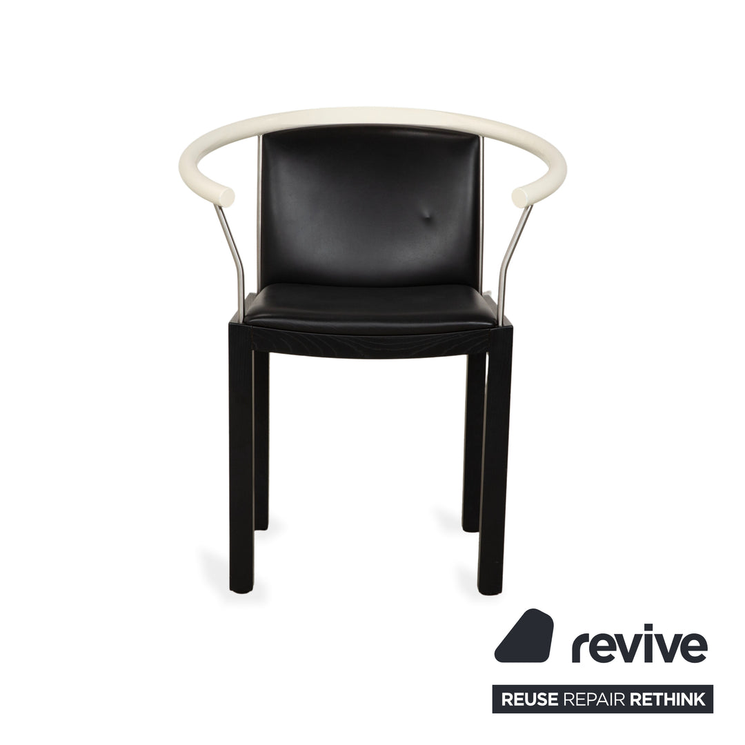 6-piece chair set, wood and leather, Interlübke, black and white