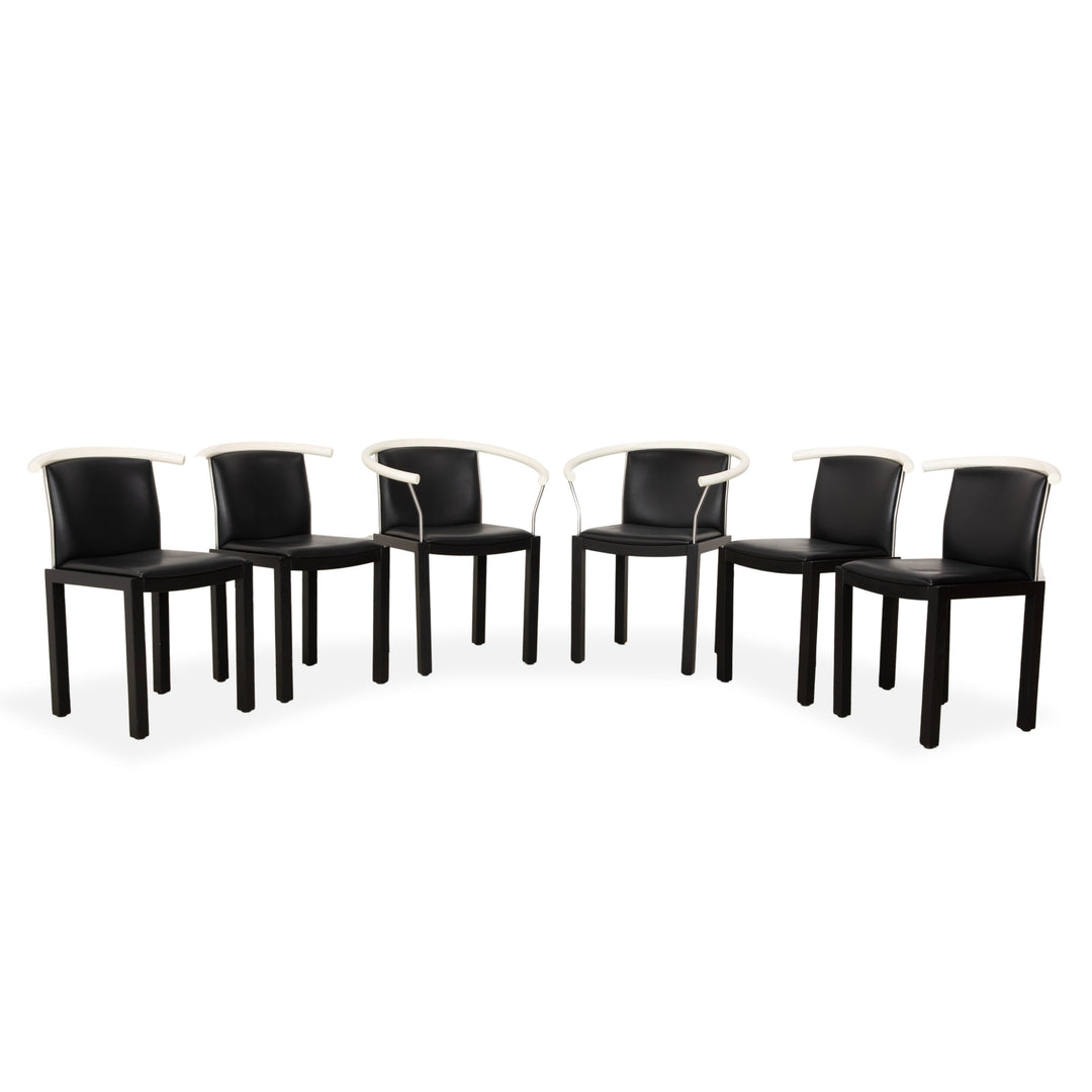 6-piece chair set, wood and leather, Interlübke, black and white