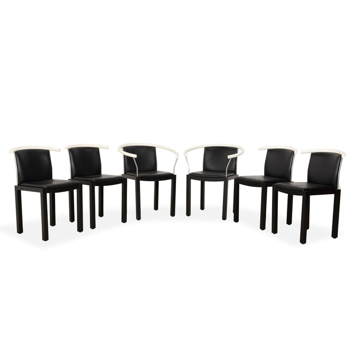 6-piece chair set, wood and leather, Interlübke, black and white