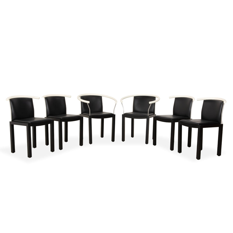 Ensemble de 6 chaises, bois et cuir, Interlübke, noir et blanc