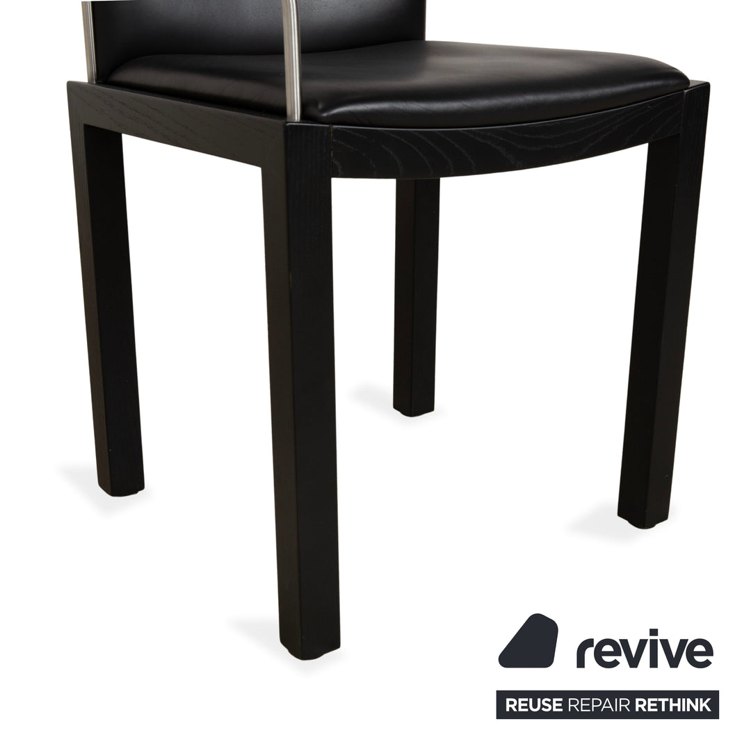 6-piece chair set, wood and leather, Interlübke, black and white