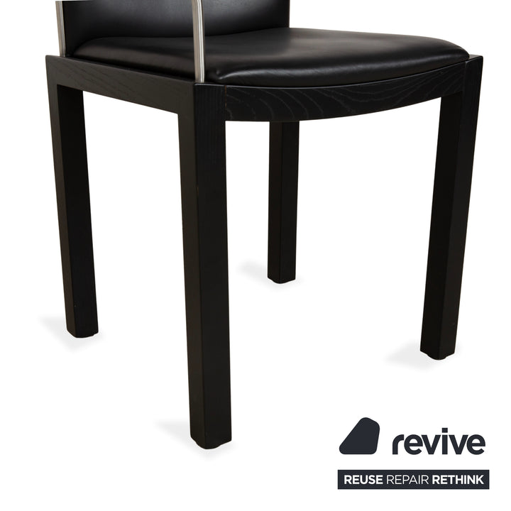 6-piece chair set, wood and leather, Interlübke, black and white